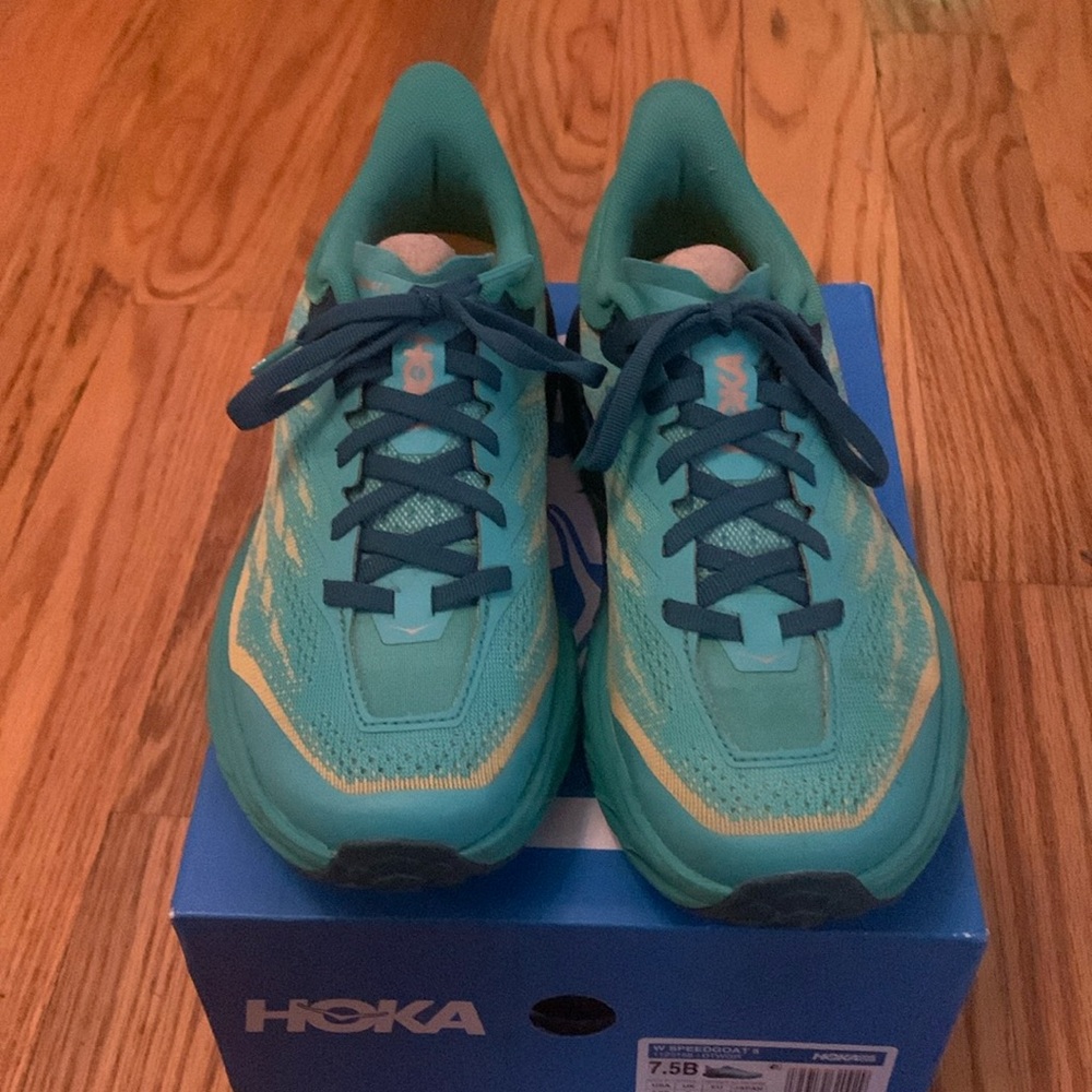 Hoka One on One Speedgoat 5 Teal and Yellow Athletic Shoes